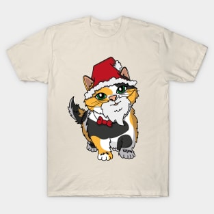 Santa Kitten, calico kitten dressed as Santa Claus. Sticker T-Shirt